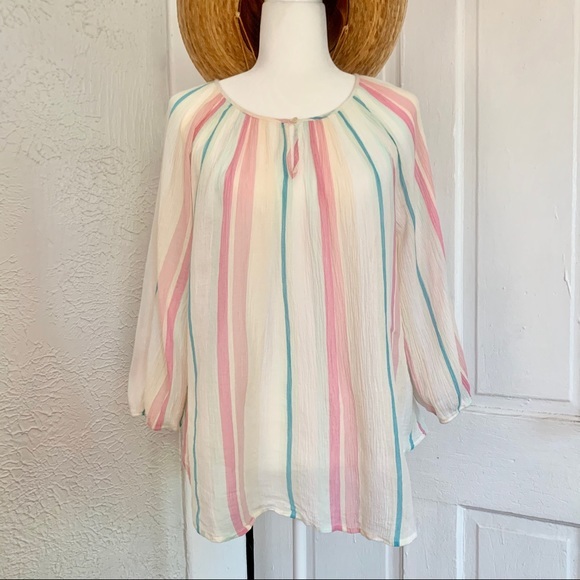 Chaps Tops - Chaps | Sheer Striped Blouse | M